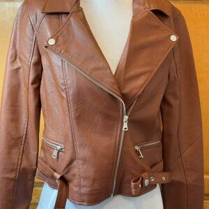 Macys CoffeeShop Brown Jacket with Asymmetrical Zipper